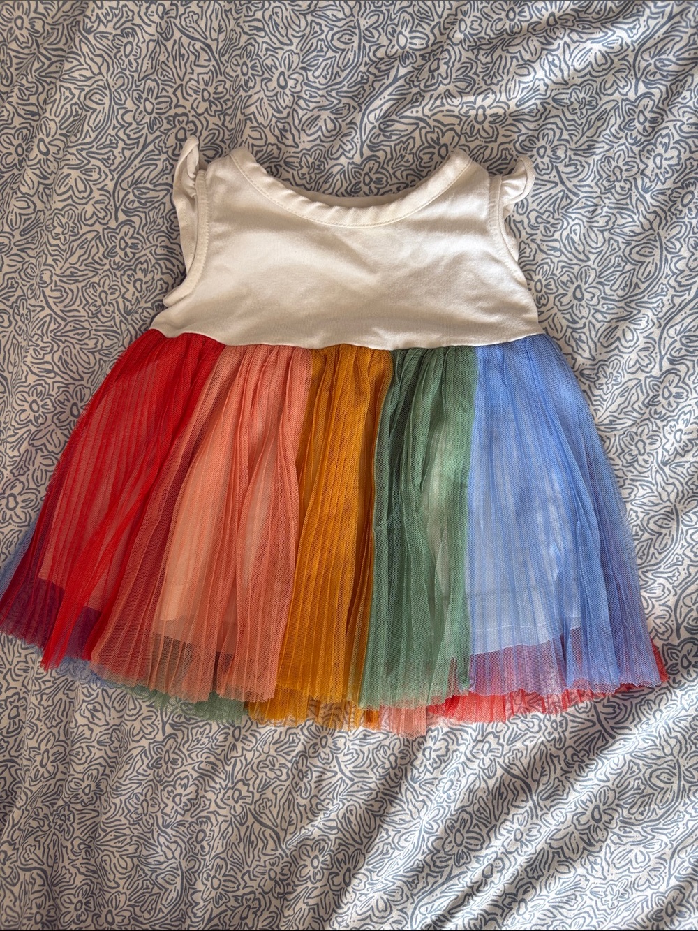 Hanna Andersson White Ruffle Tank Dress with Rainbow Tulle Skirt